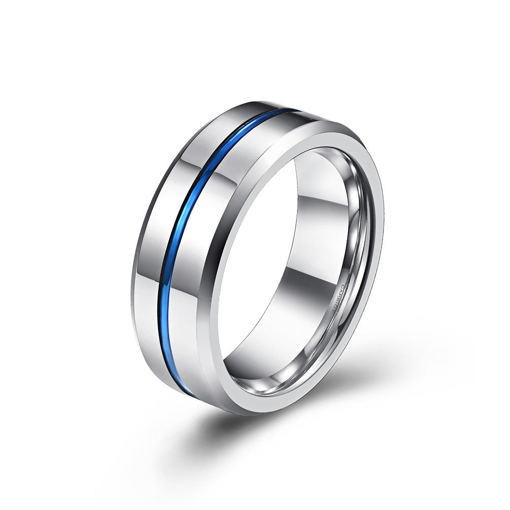 "Men's Blue & Gold Tungsten Steel Slotted Ring with Electroplated Finish"