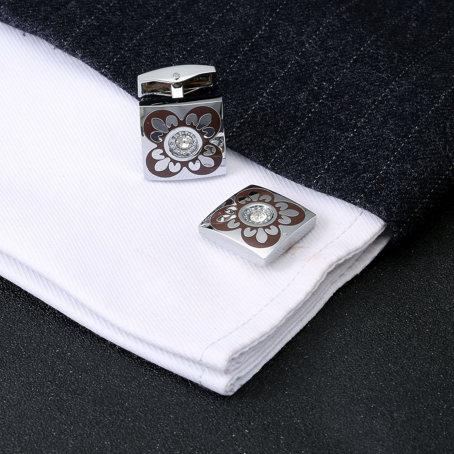 Roman Pattern Diamond Cufflinks - Square Sophistication Collection Roljord