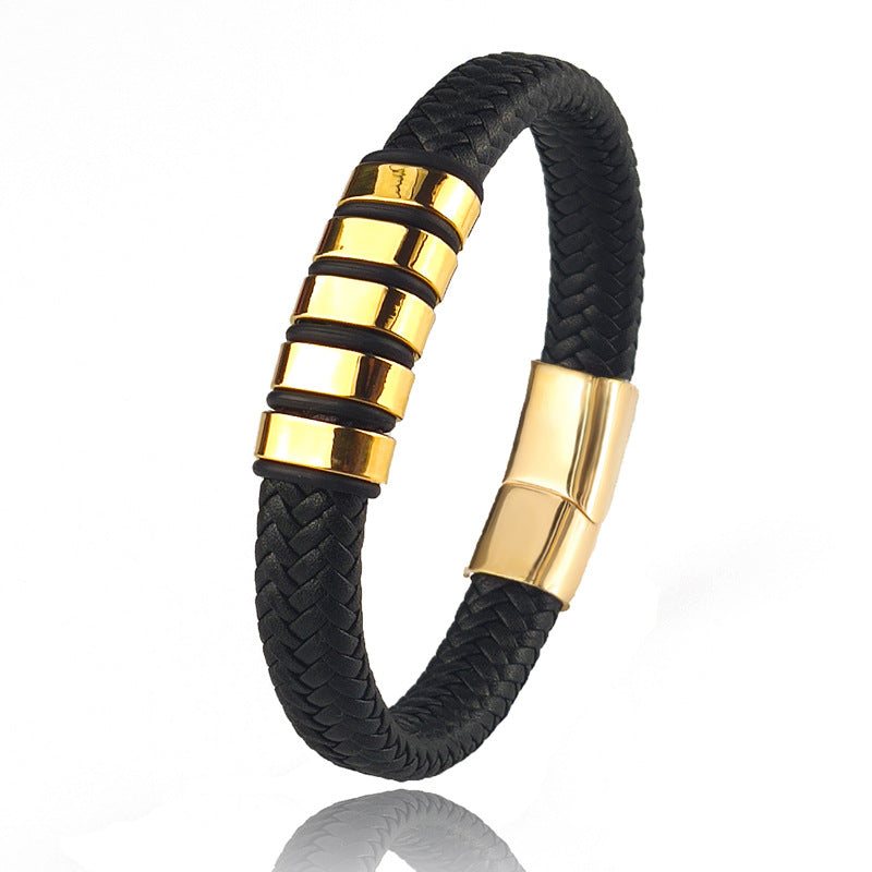 "Heritage Men's Stainless Steel Leather Bead Charm Bracelet | Roljord" Roljord