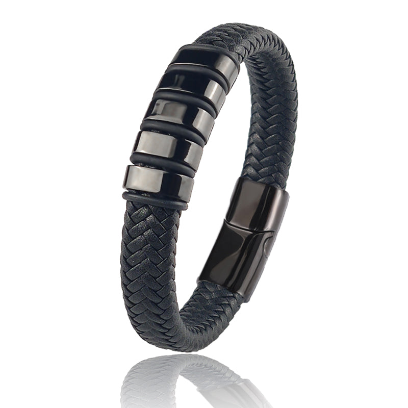 "Heritage Men's Stainless Steel Leather Bead Charm Bracelet | Roljord" Roljord