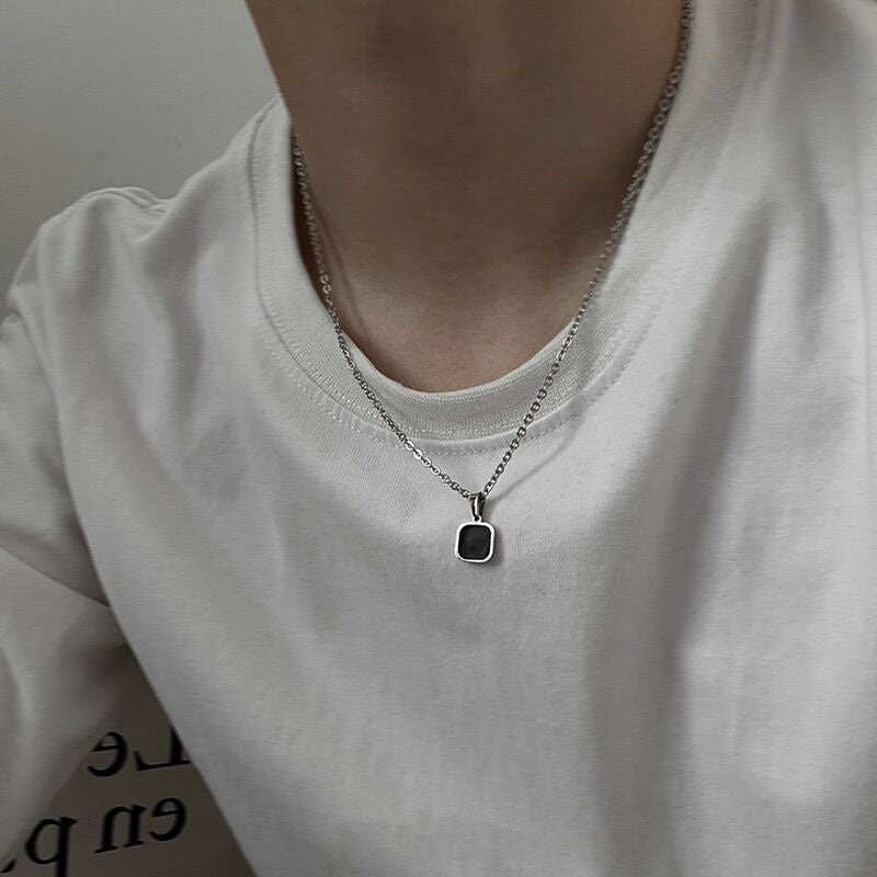 Trendy Titanium Steel Black Square Necklace for Men
