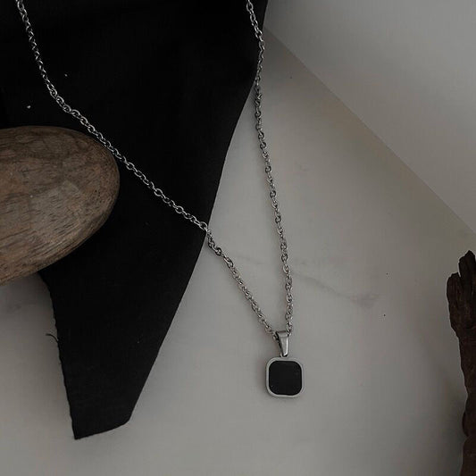 Trendy Titanium Steel Black Square Necklace for Men
