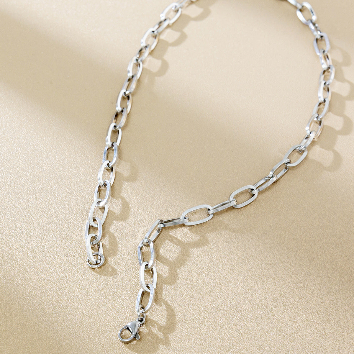 Simple Titanium Steel Flat O-Ring Necklace and Bracelet Set for Men