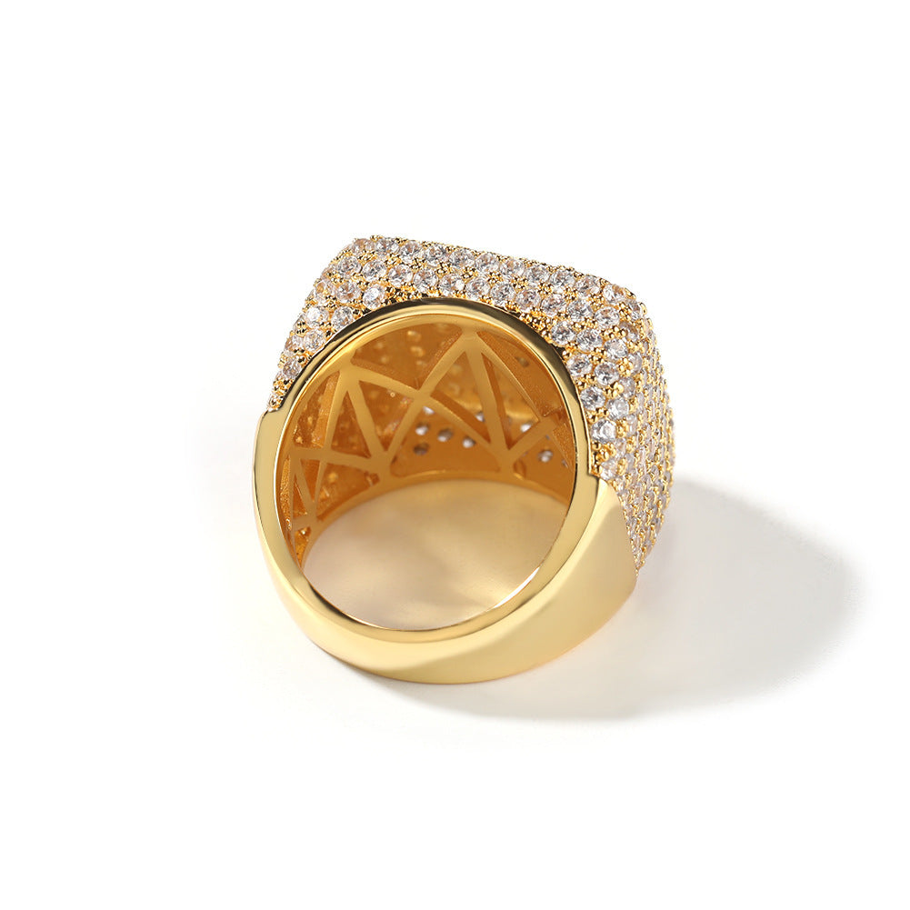Geometric Copper Square Ring with Zircon Inlay