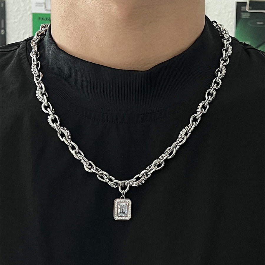 Double Layered Diamond Inlay Necklace for Men