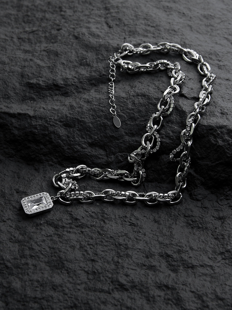 Double Layered Diamond Inlay Necklace for Men