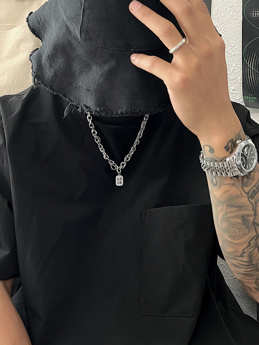 Double Layered Diamond Inlay Necklace for Men