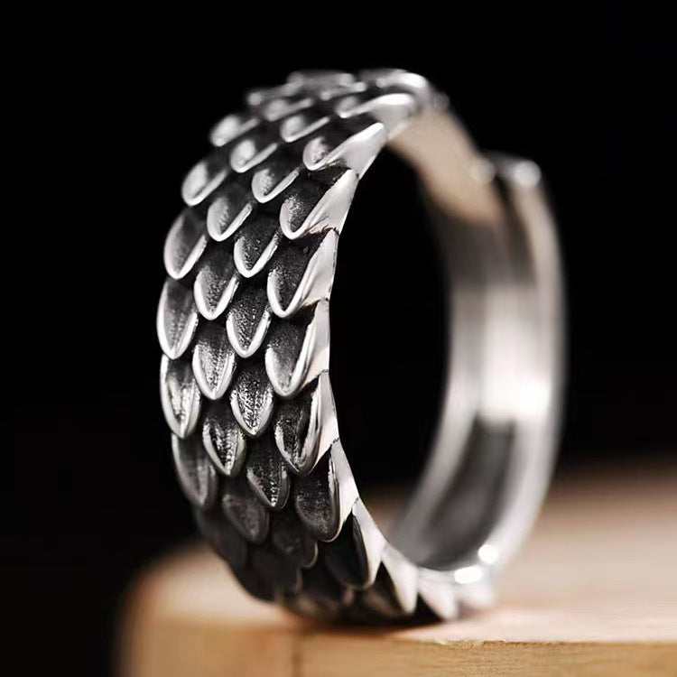 "Vintage Dragon Scale Adjustable Copper Ring for Men"