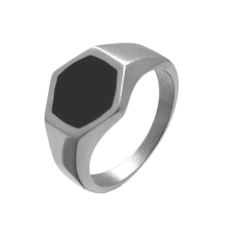 "HexaGem Black Titanium Steel Men's Fashion Ring | Trendy Match Ring for Men" Roljord