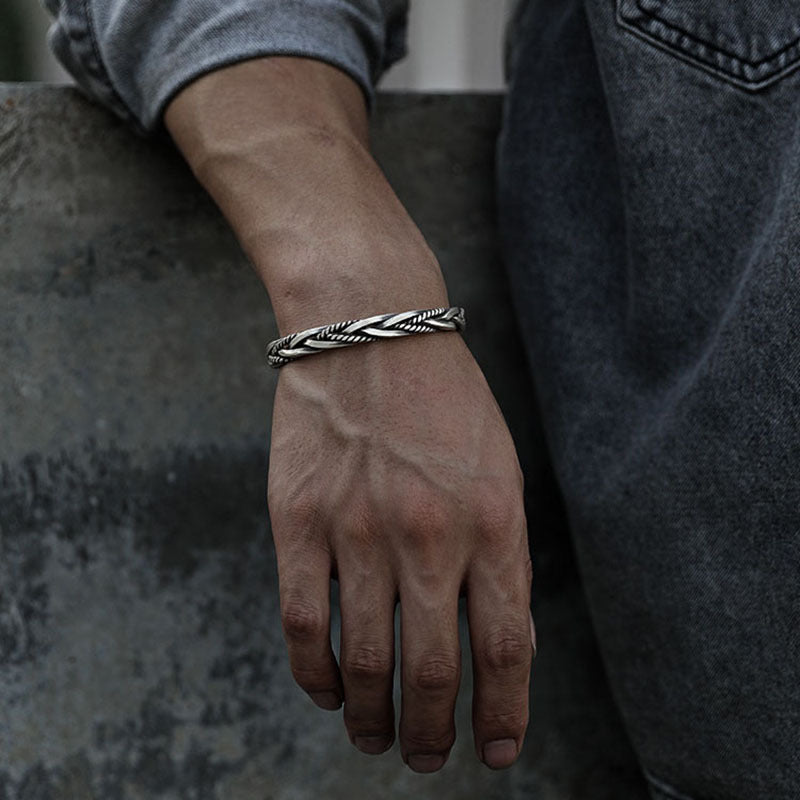 Twist Wave Woven Metal Bracelet for Men