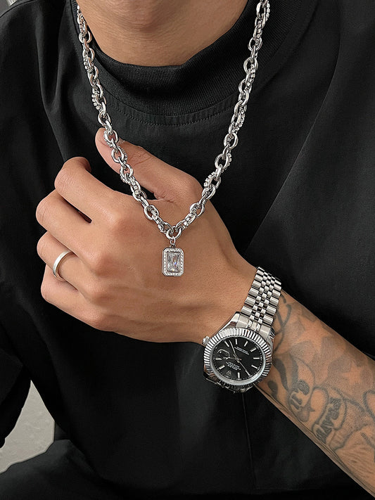 Double Layered Diamond Inlay Necklace for Men