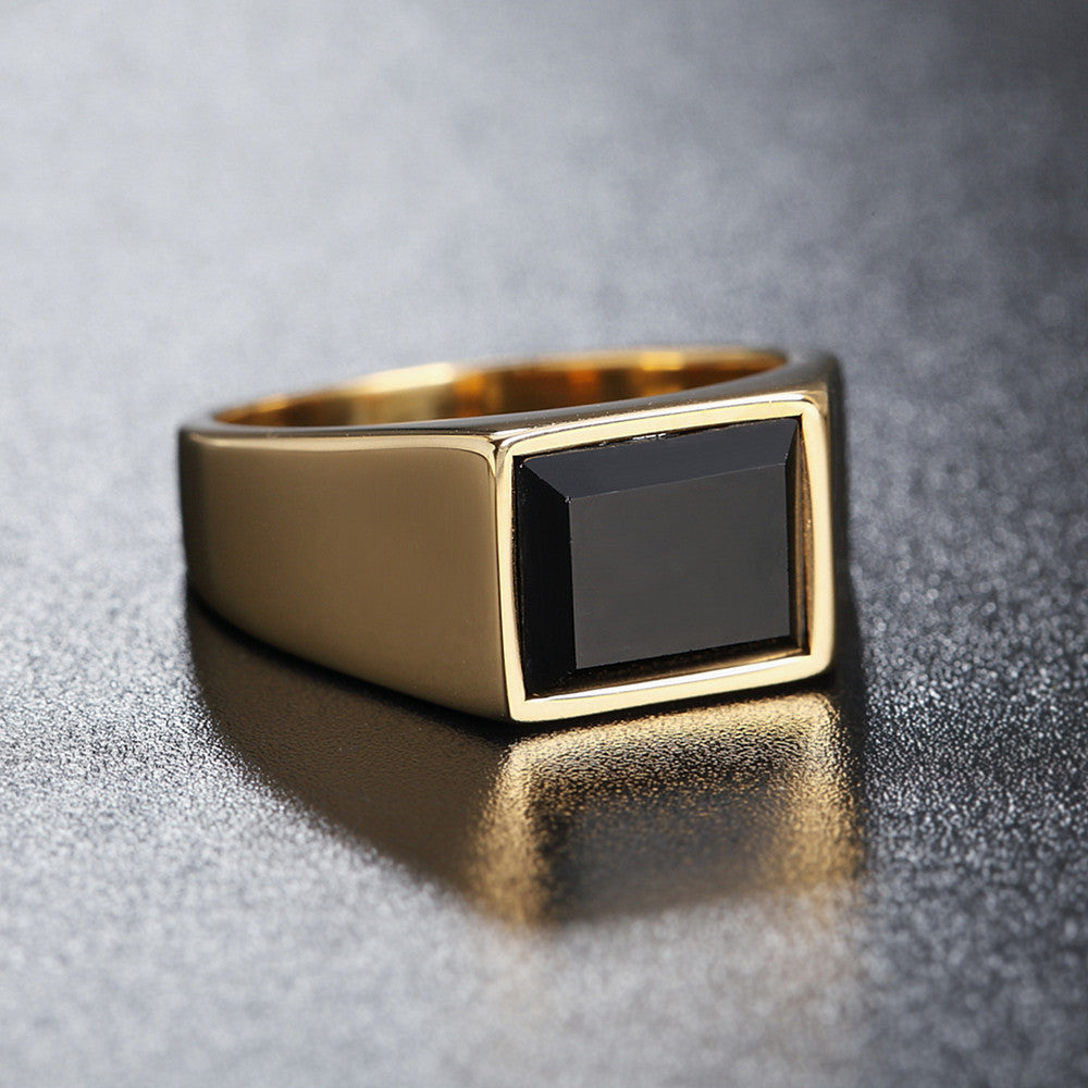 "Naruto Ninja Steel Ring - Men's Titanium Style. Geometric shape, steel color with gold accents. Unisex design"