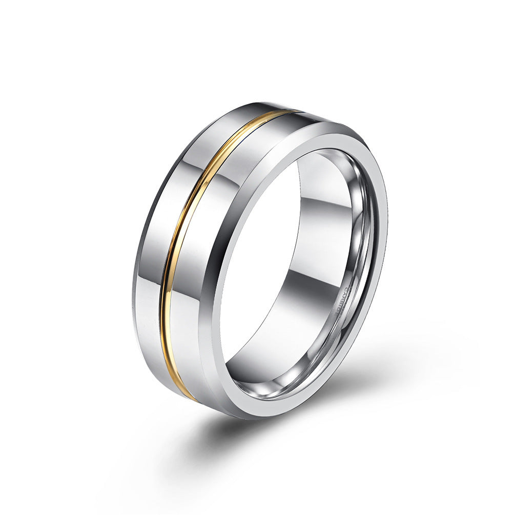 "Men's Blue & Gold Tungsten Steel Slotted Ring with Electroplated Finish"