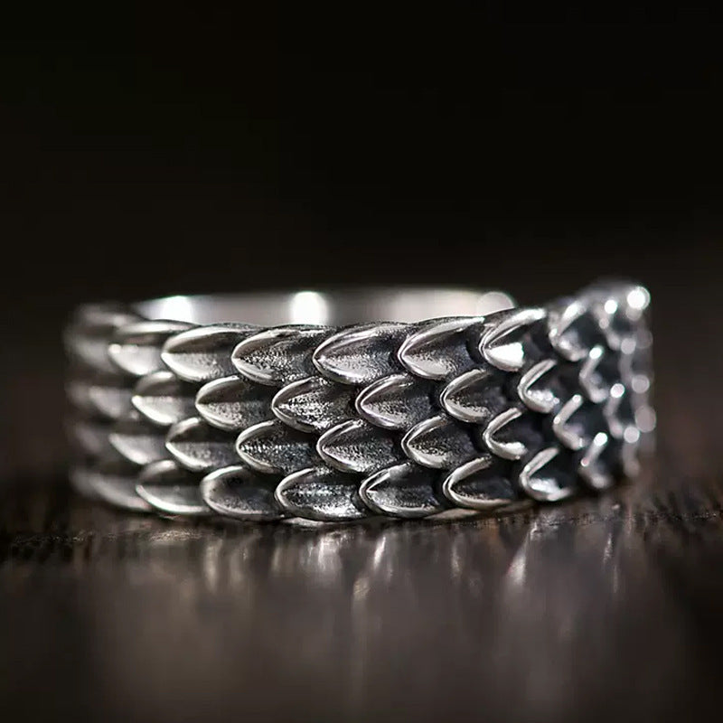 "Vintage Dragon Scale Adjustable Copper Ring for Men"