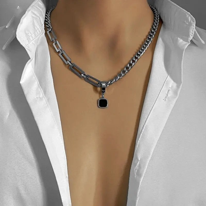 "Black Square Stud Necklace | Women's Titanium Steel Jewelry | USA & Canada" Roljord