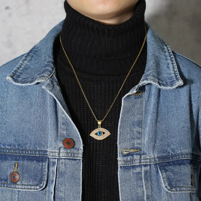"Evil Eye Stainless Steel Rhinestone Pendant Necklace | USA & Canada Fashion Jewelry - Roljord" Roljord