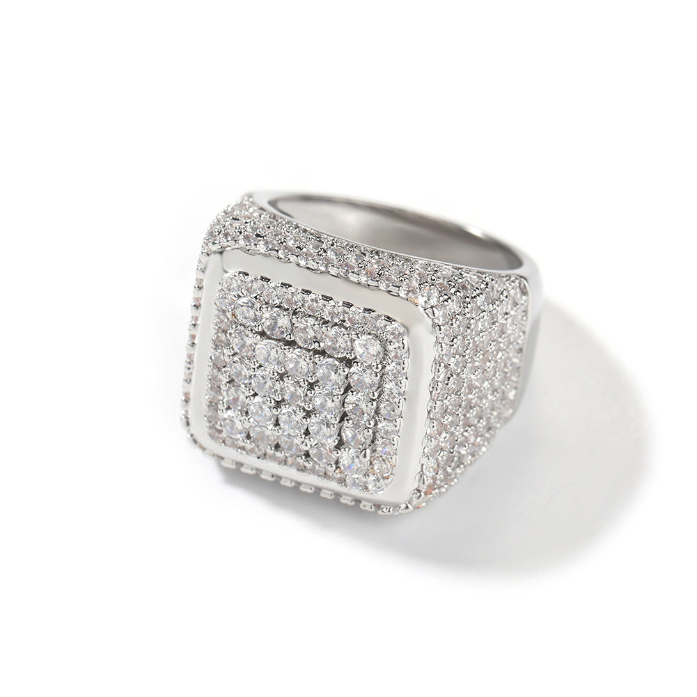 Geometric Copper Square Ring with Zircon Inlay Roljord