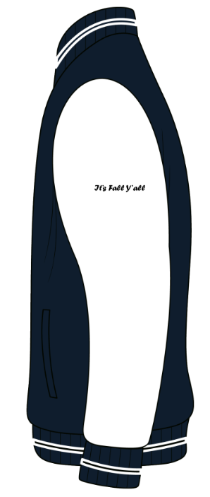 A navy blue jacket featuring stylish white trim on the back, showcasing a sleek and modern design.
