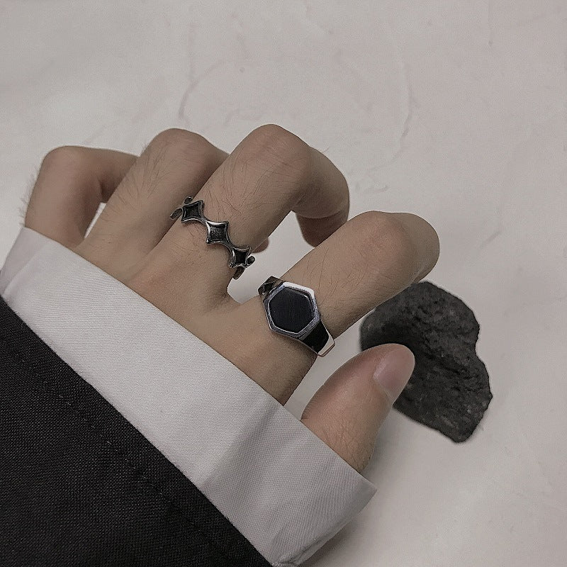 "HexaGem Black Titanium Steel Men's Fashion Ring | Trendy Match Ring for Men" Roljord