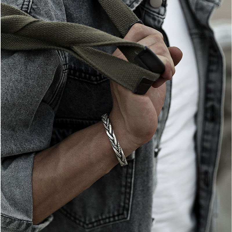 Twist Wave Woven Metal Bracelet for Men