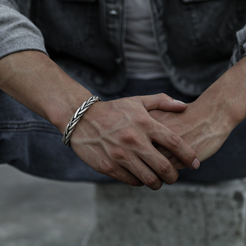 Twist Wave Woven Metal Bracelet for Men