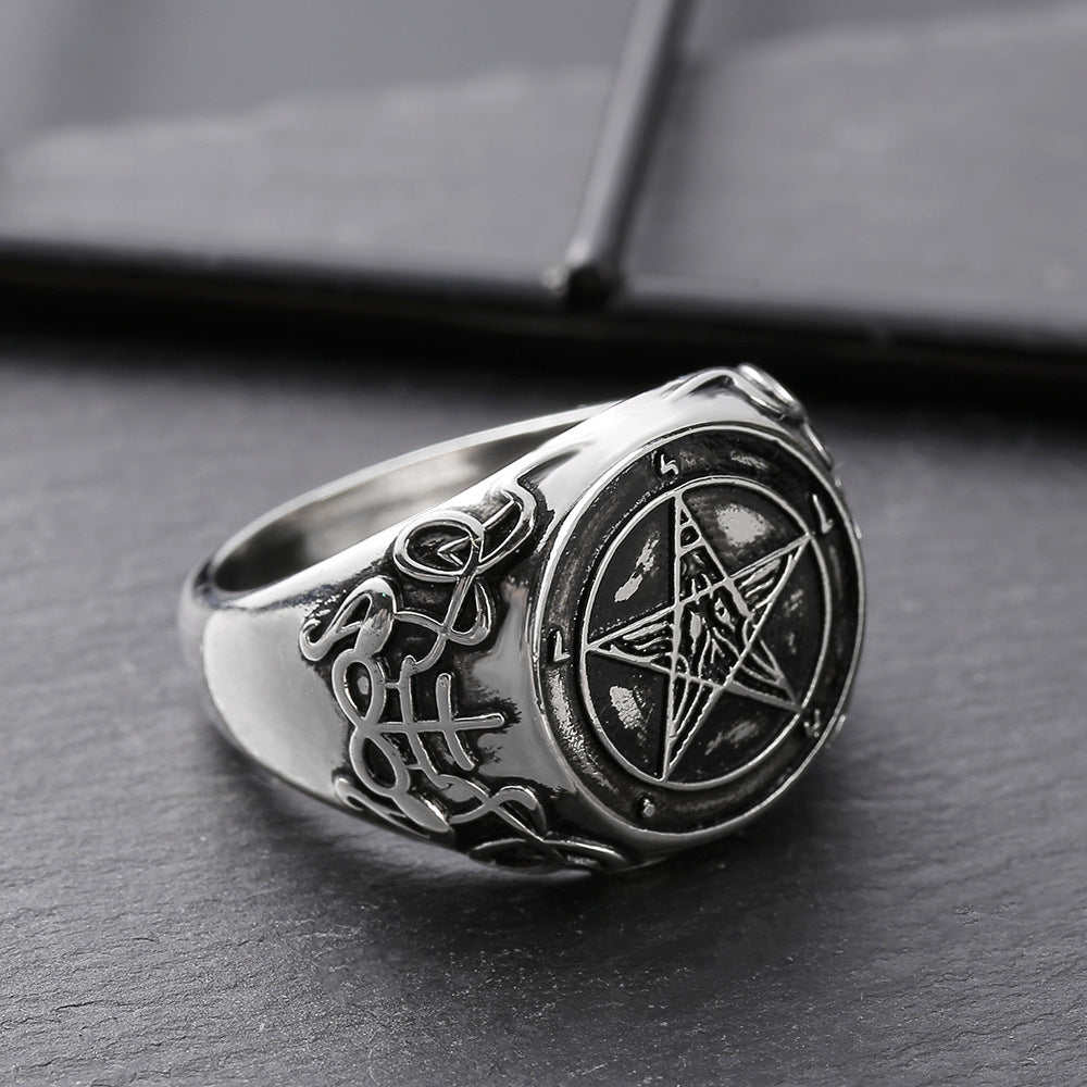 "Anime devil ring with copper star shape, silver electroplating. Sizes 8-13 available."