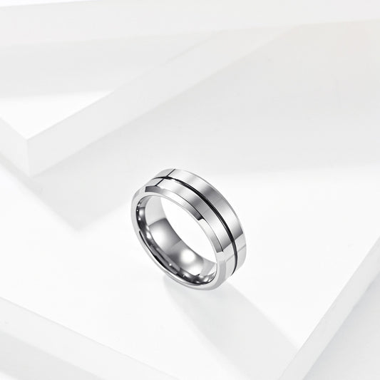 "Men's Blue & Gold Tungsten Steel Slotted Ring with Electroplated Finish"