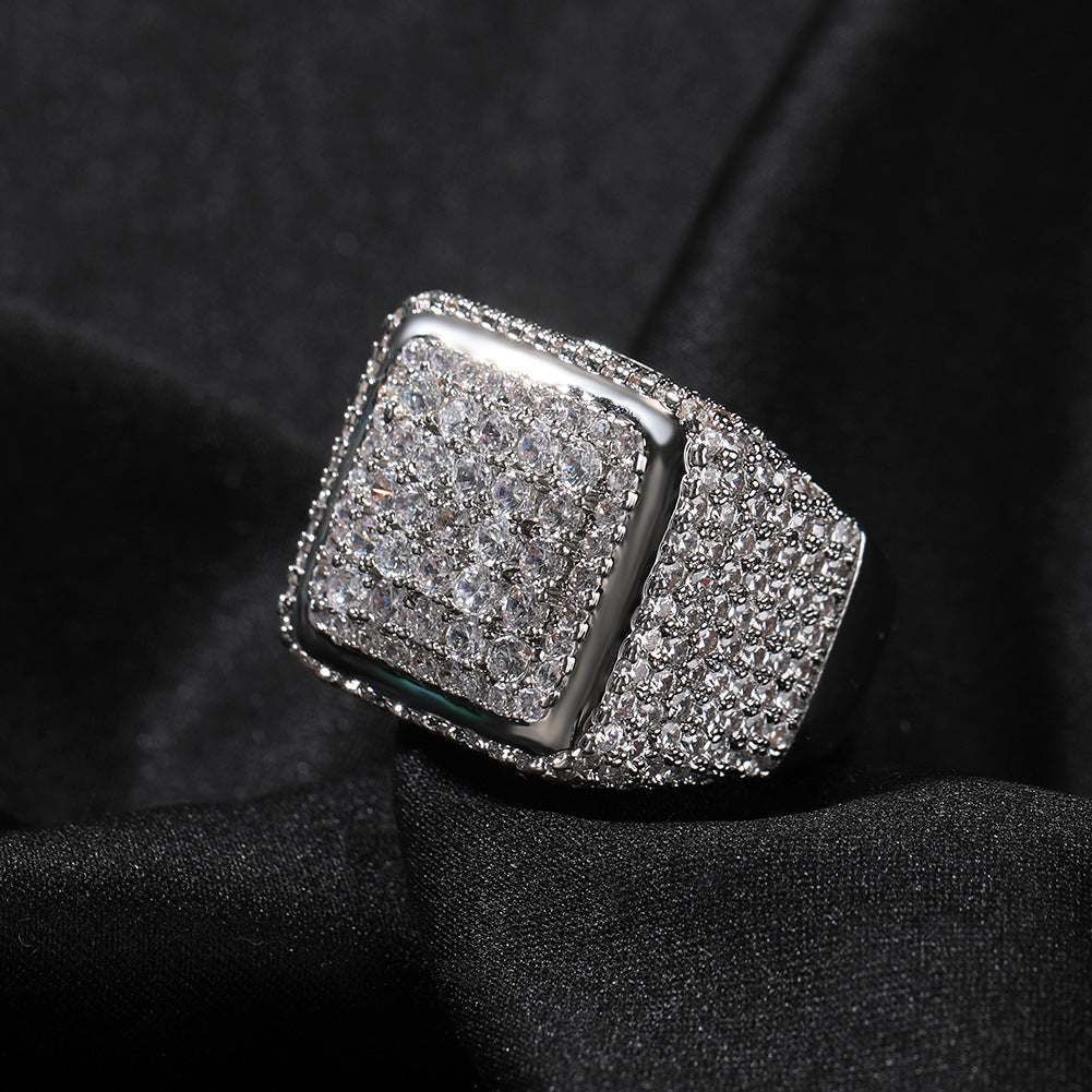 Geometric Copper Square Ring with Zircon Inlay