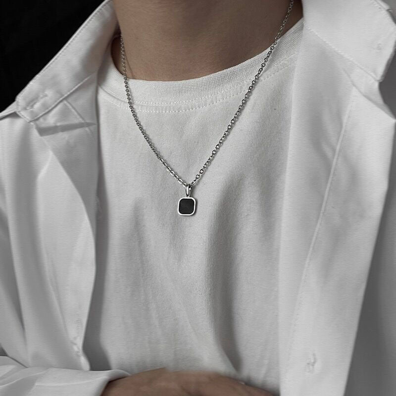 Trendy Titanium Steel Black Square Necklace for Men