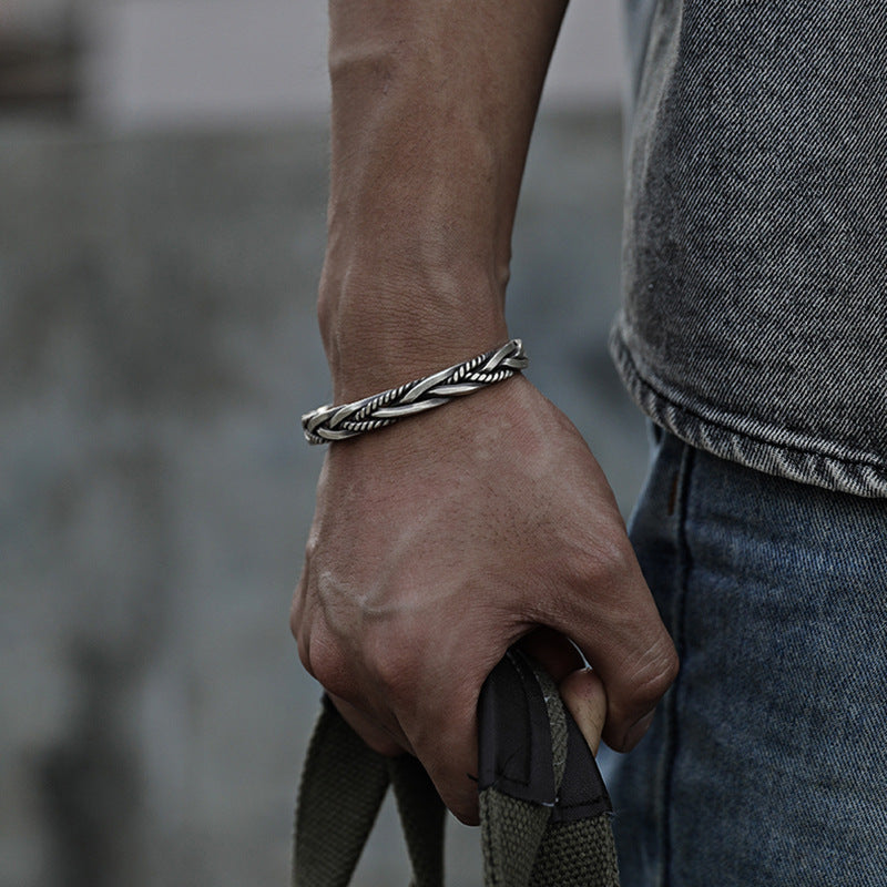 Twist Wave Woven Metal Bracelet for Men