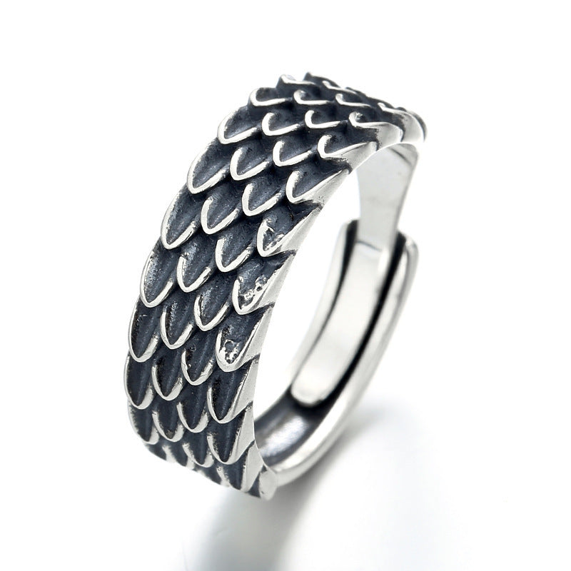 "Vintage Dragon Scale Adjustable Copper Ring for Men"