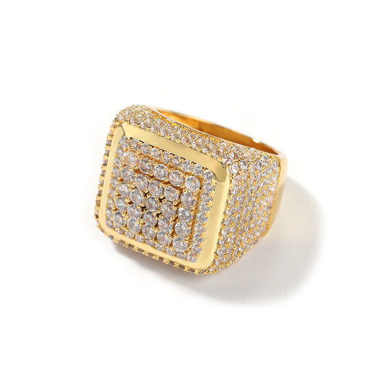 Geometric Copper Square Ring with Zircon Inlay