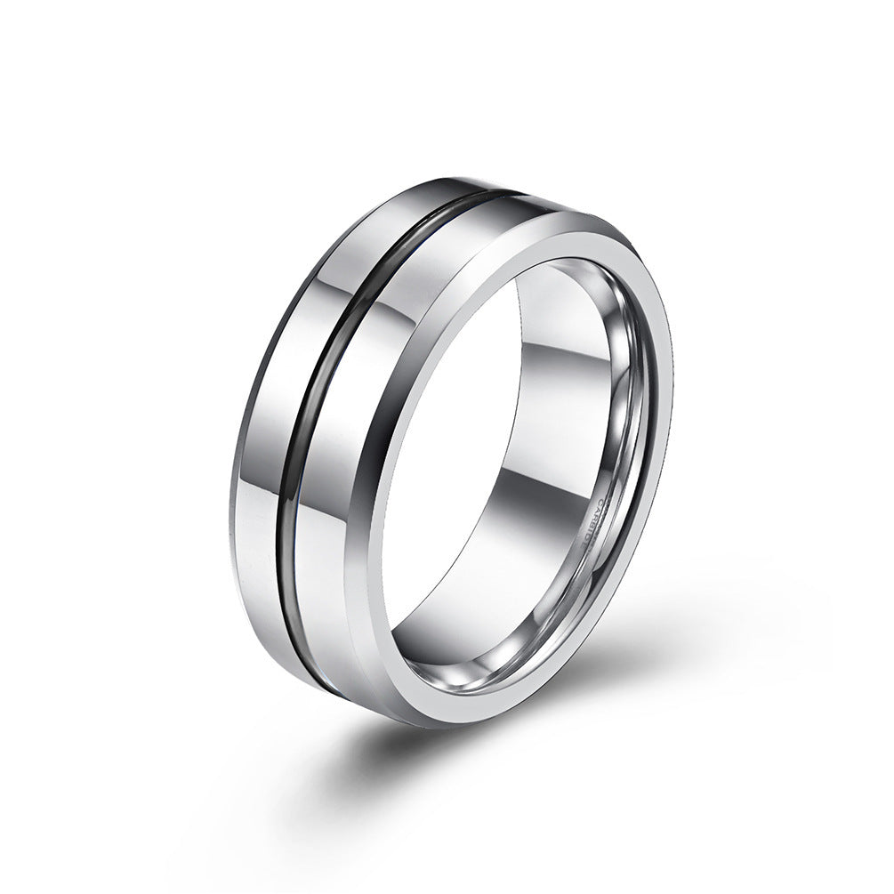 "Men's Blue & Gold Tungsten Steel Slotted Ring with Electroplated Finish"