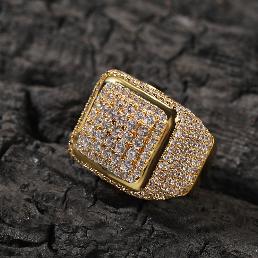 Geometric Copper Square Ring with Zircon Inlay