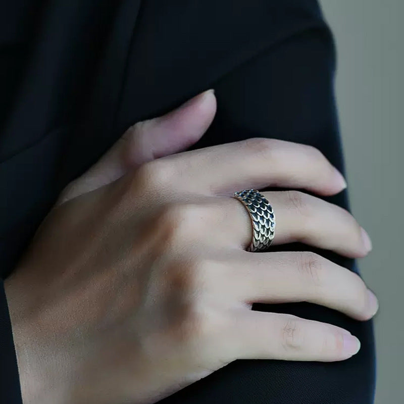 "Vintage Dragon Scale Adjustable Copper Ring for Men"