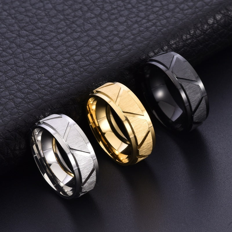 Stylish Titanium Steel 8MM Cross Sand Ring for Men