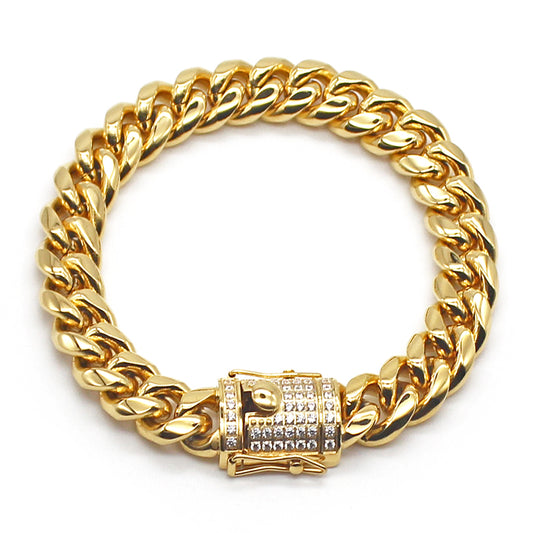 "Roljord Cuban Trend Titanium Steel Gold Plated Zircon Bracelet for Men | Buy Online USA & Canada" Roljord
