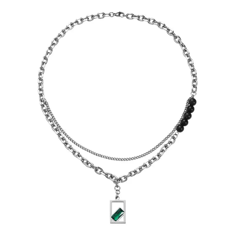 "Emerald Enigma: Titanium Steel Hip-Hop Necklace | Trendy Urban Jewelry for USA and Canada" Roljord