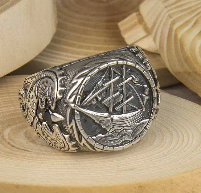 Nautical Dreams: Creative Embossed Men's Rings with Sailboat Motif (USA & Canada) Roljord